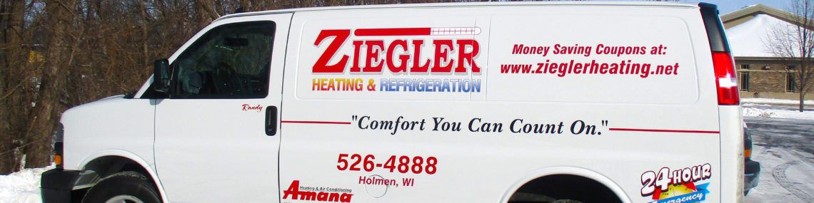 Partial wrap graphics on driver side of van for Ziegler Heating & Refrigeration