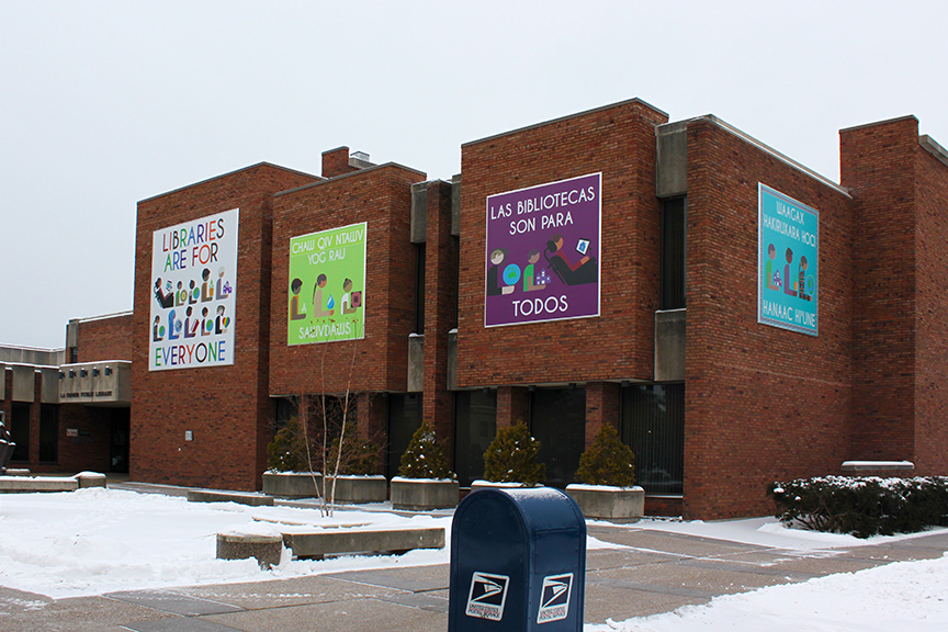 Banner graphics on the walls of La Crosse Public Library