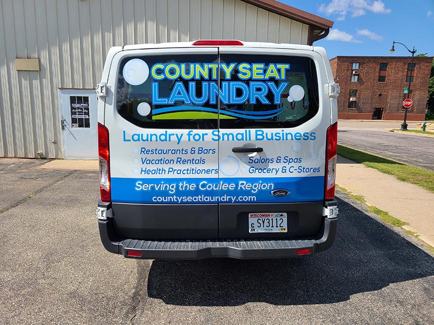 County Seat Laundromat uses Partial Wrap on Van SignPro of La Crosse