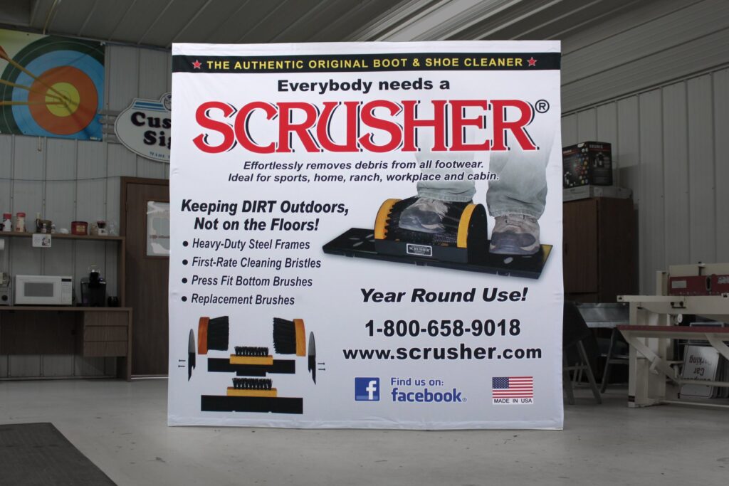 A tradeshow display designed by Sign Pro for Scrusher shows off the 5 tips for an eye-catching display.